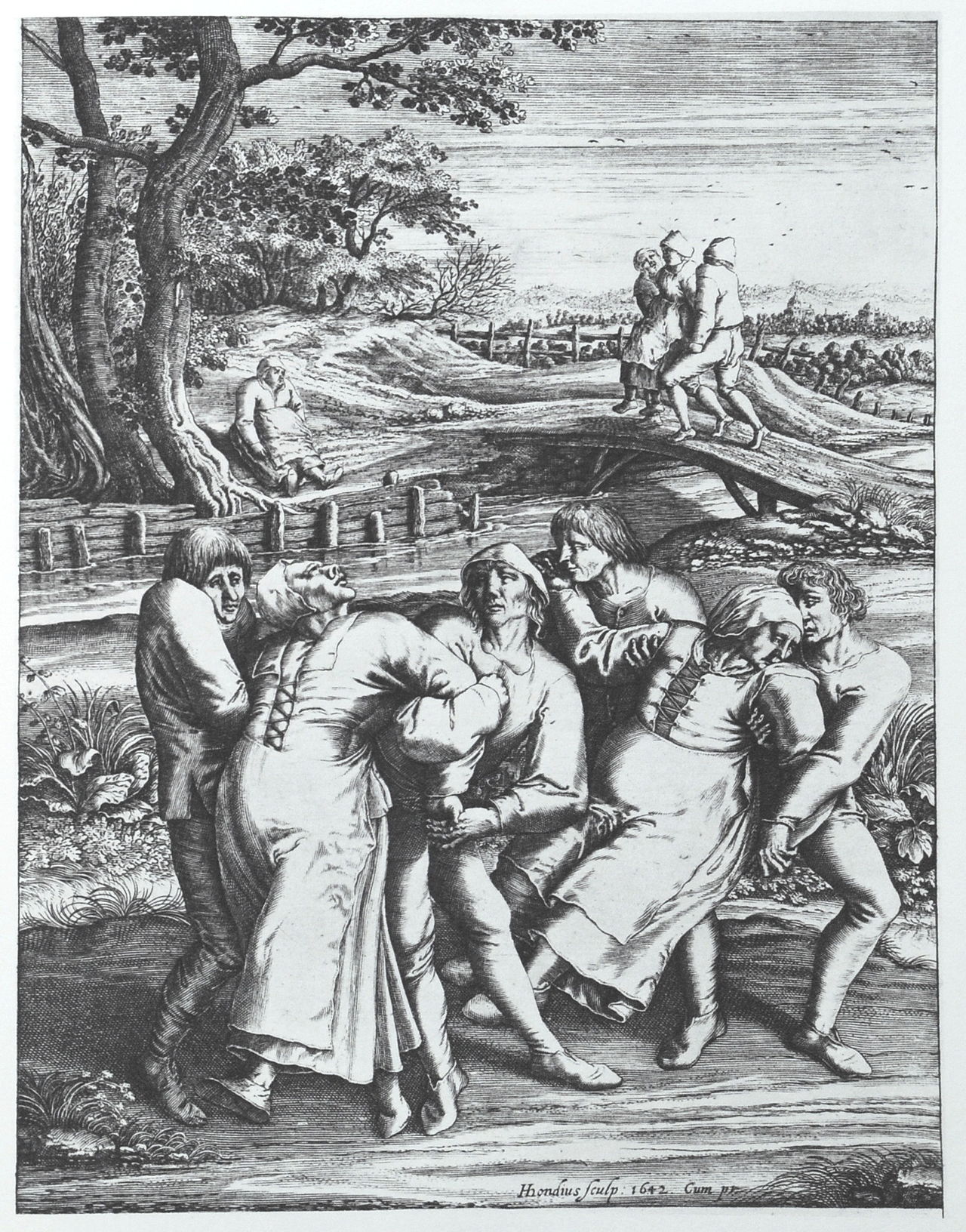 Drawing of the dancing plague in France in 1518.