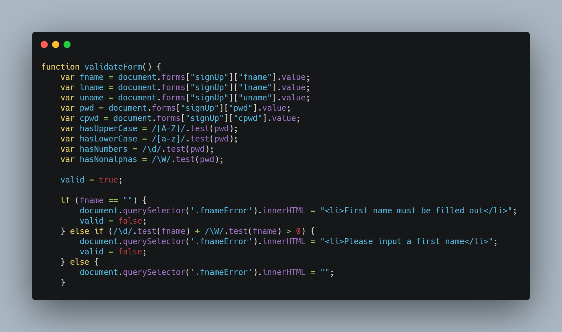 Validator JavaScript