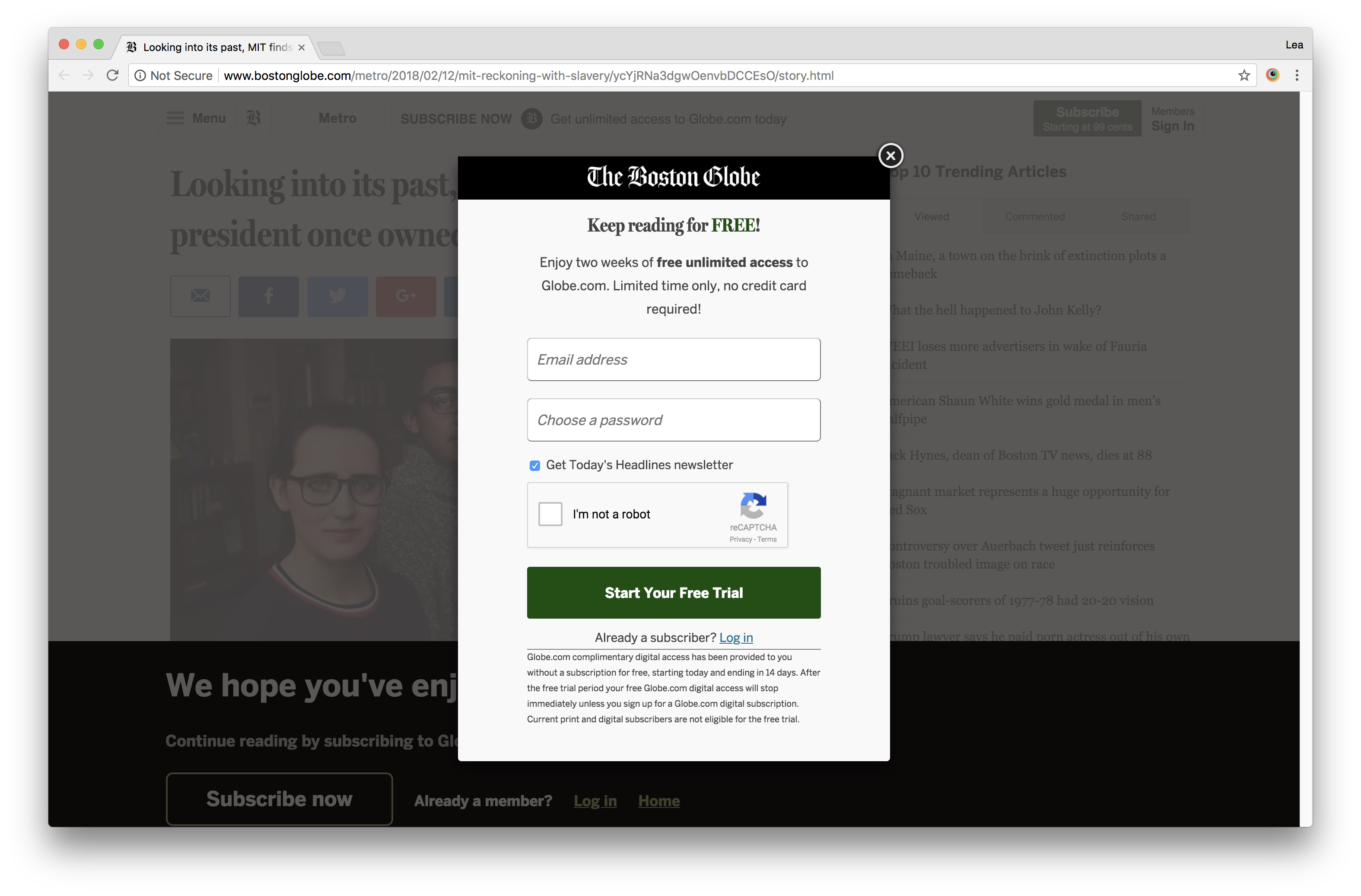 Screenshot of the bostonglobe article this link points to, that shows its paywall