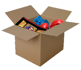 A cardboard box with stuff in it