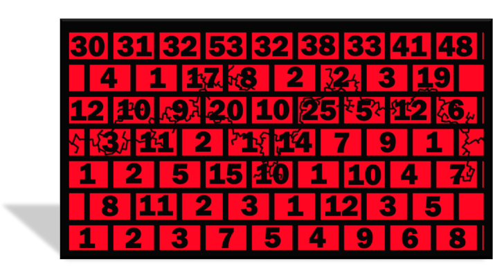 A brick wall covered in numbers