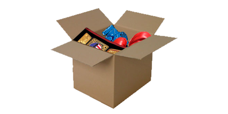 A cardboard box with stuff in it